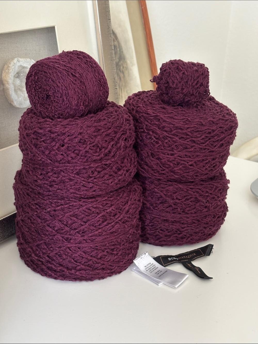Cotton Wool Blend Burgundy Recycled Fingering WeightYarn Bundle of 4 Cakes 361 g